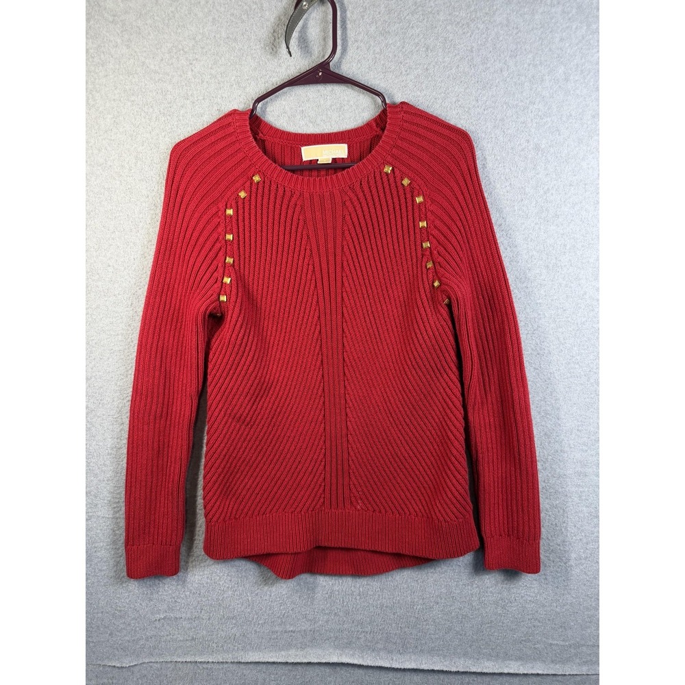 Michael Michael Kors Sweater Womens Small Red‎ Studded Raglan Knit Pullover
